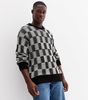 New Look Black Check Tuck Stitch Relaxed Fit Jumper